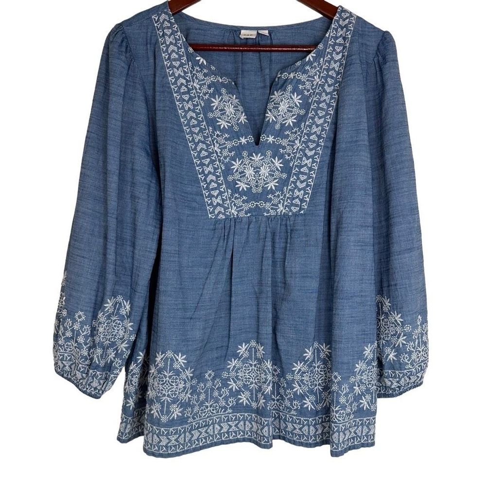 GAP Blue Blouse with White Embroidery